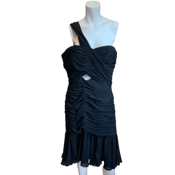Jill Jill Stuart Black Chiffon Flounce Cut out One Strap Mini Dress 14 NWT - Picture 5 of 12